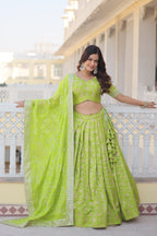 Elegant Viscose Jacquard Perrot  Lehenga Set with Sequins Work & Russian Silk Dupatta | Full-Stitched