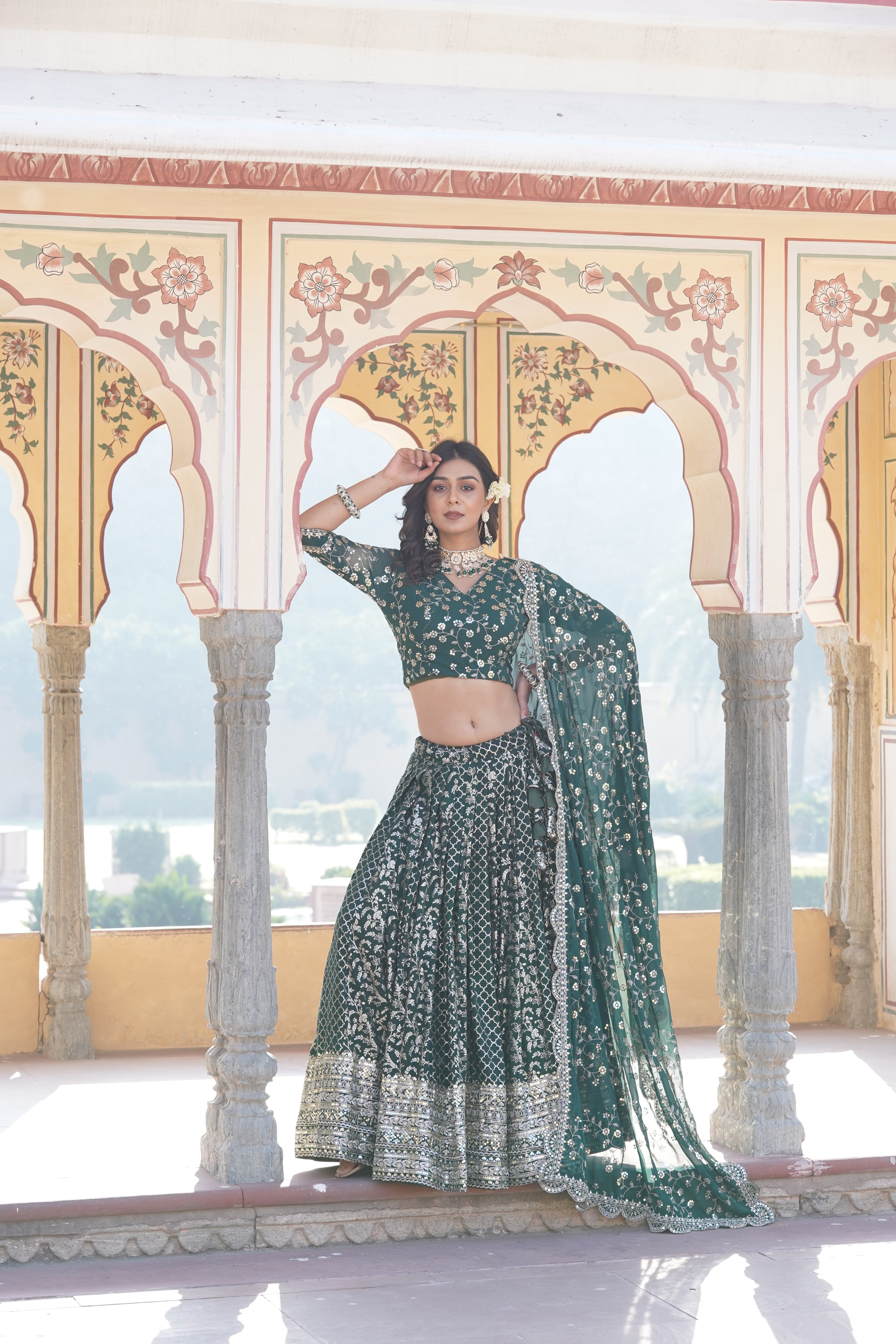 Stitched Green Lehenga with Designer Blouse & Cut-Work Dupatta – Party Ready Set