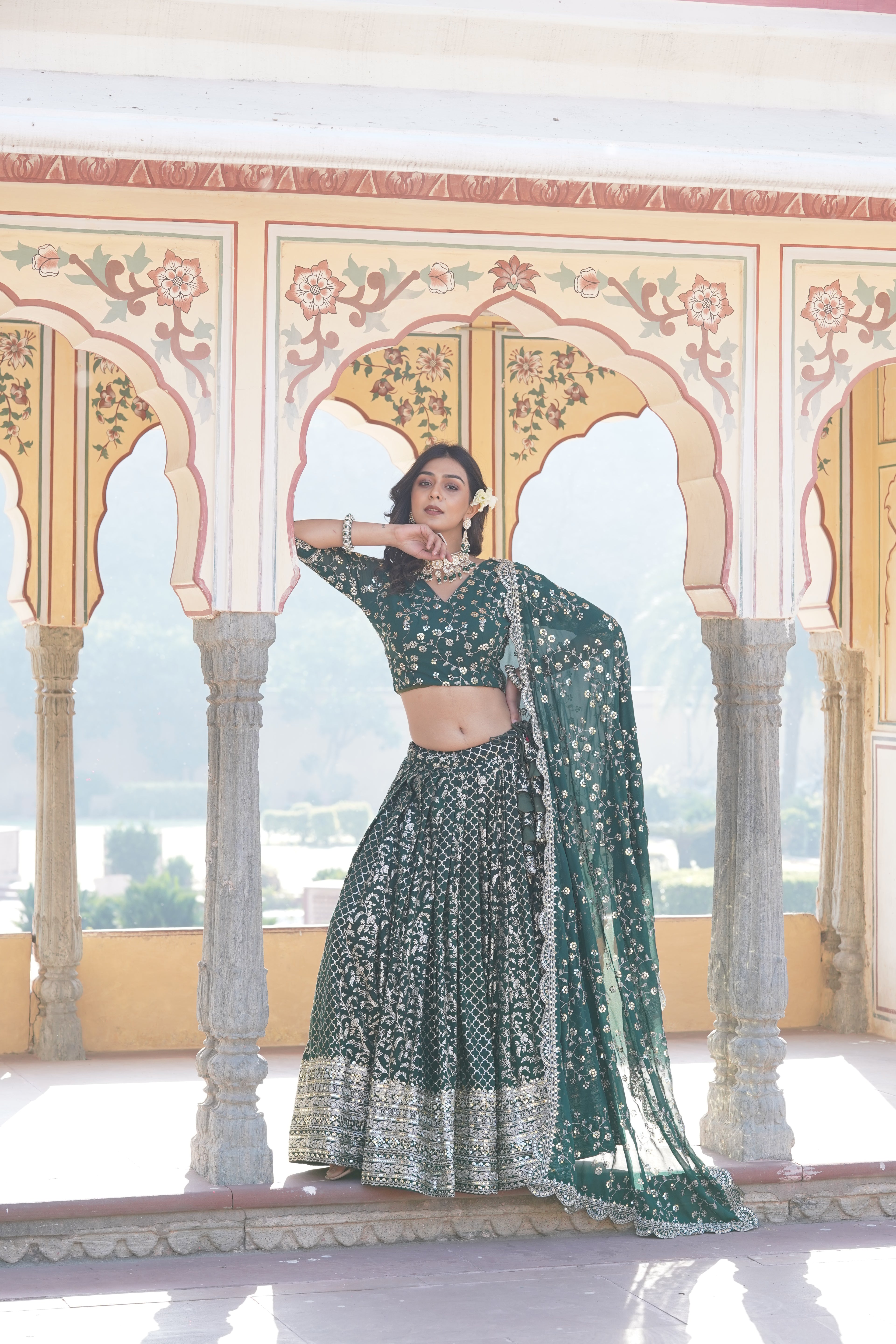 Stitched Green Lehenga with Designer Blouse & Cut-Work Dupatta – Party Ready Set
