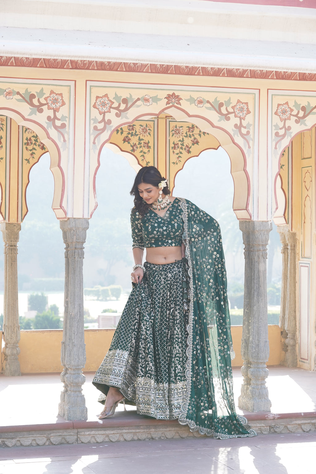 Stitched Green Lehenga with Designer Blouse & Cut-Work Dupatta – Party Ready Set