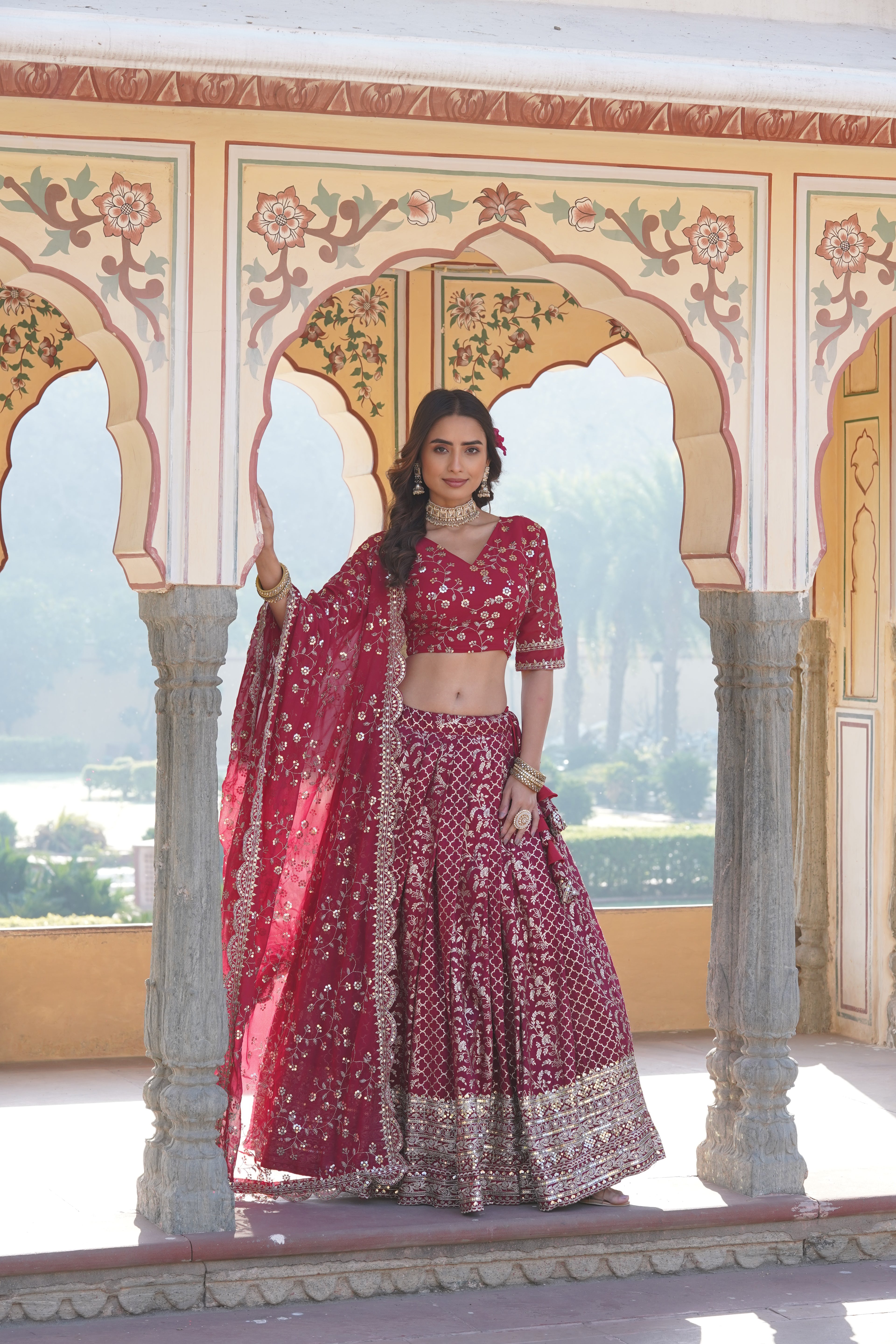 Stitched Pink Lehenga with Designer Blouse & Cut-Work Dupatta – Party Ready Set