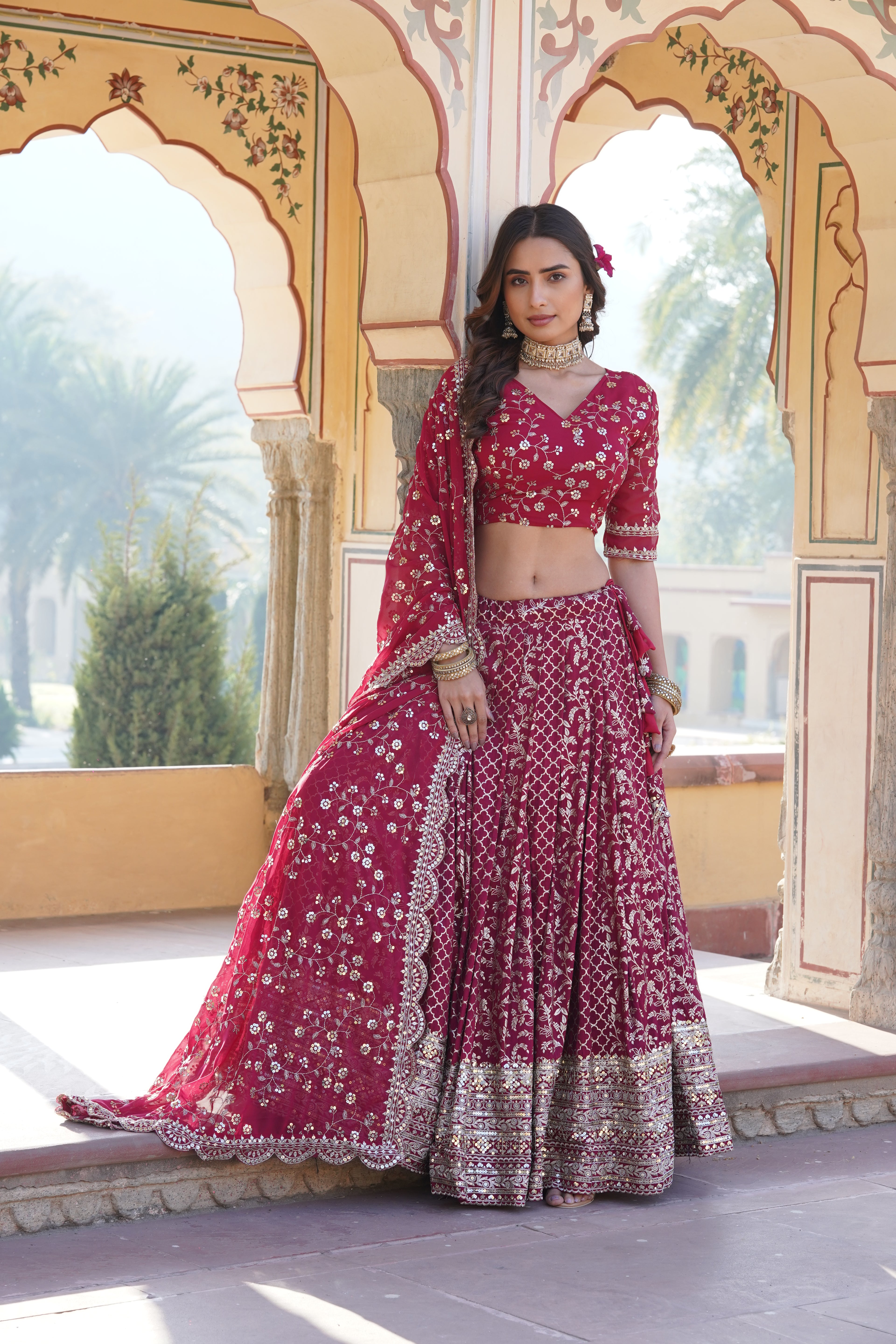 Stitched Pink Lehenga with Designer Blouse & Cut-Work Dupatta – Party Ready Set
