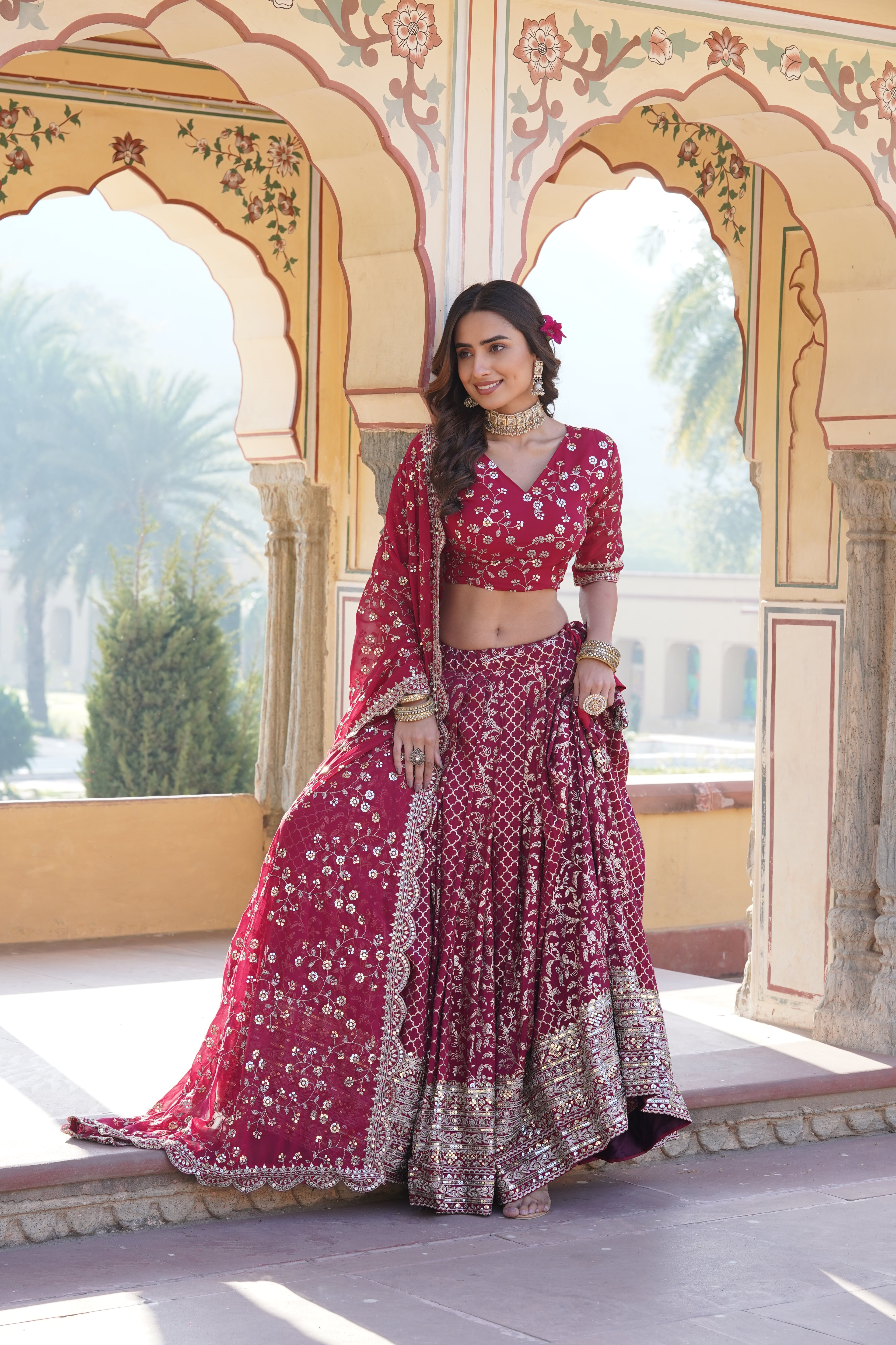 Stitched Pink Lehenga with Designer Blouse & Cut-Work Dupatta – Party Ready Set