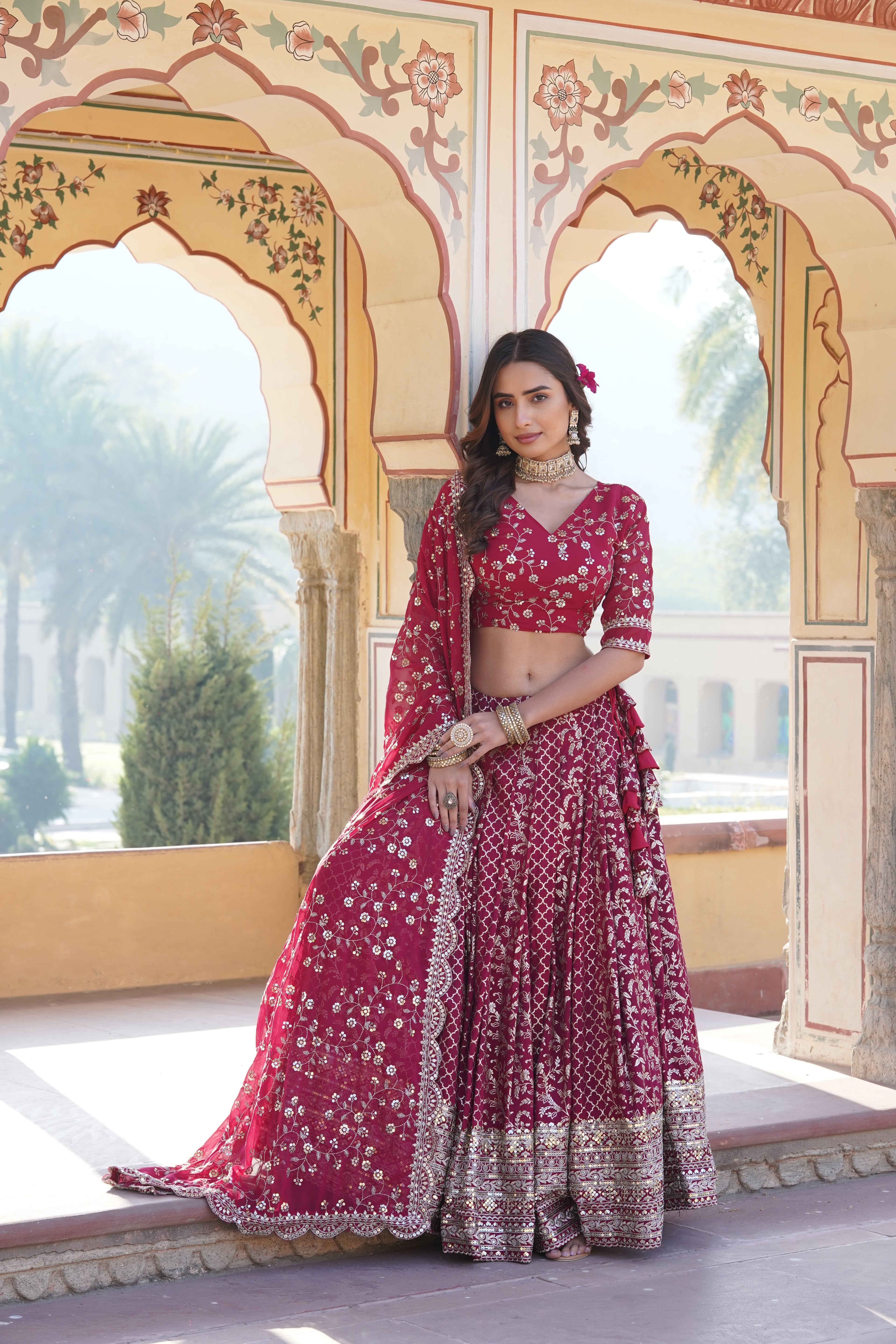 Stitched Pink Lehenga with Designer Blouse & Cut-Work Dupatta – Party Ready Set