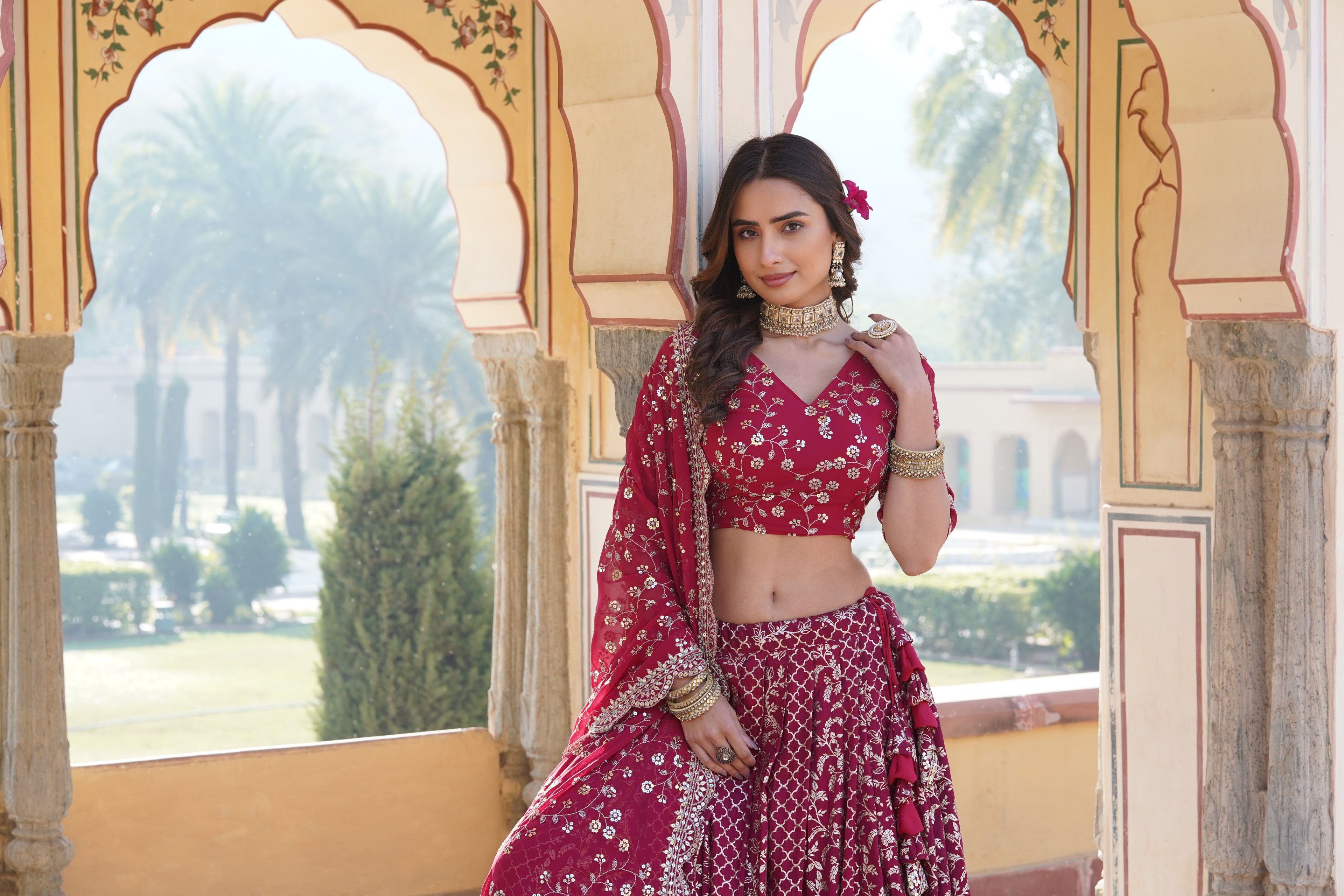 Stitched Pink Lehenga with Designer Blouse & Cut-Work Dupatta – Party Ready Set