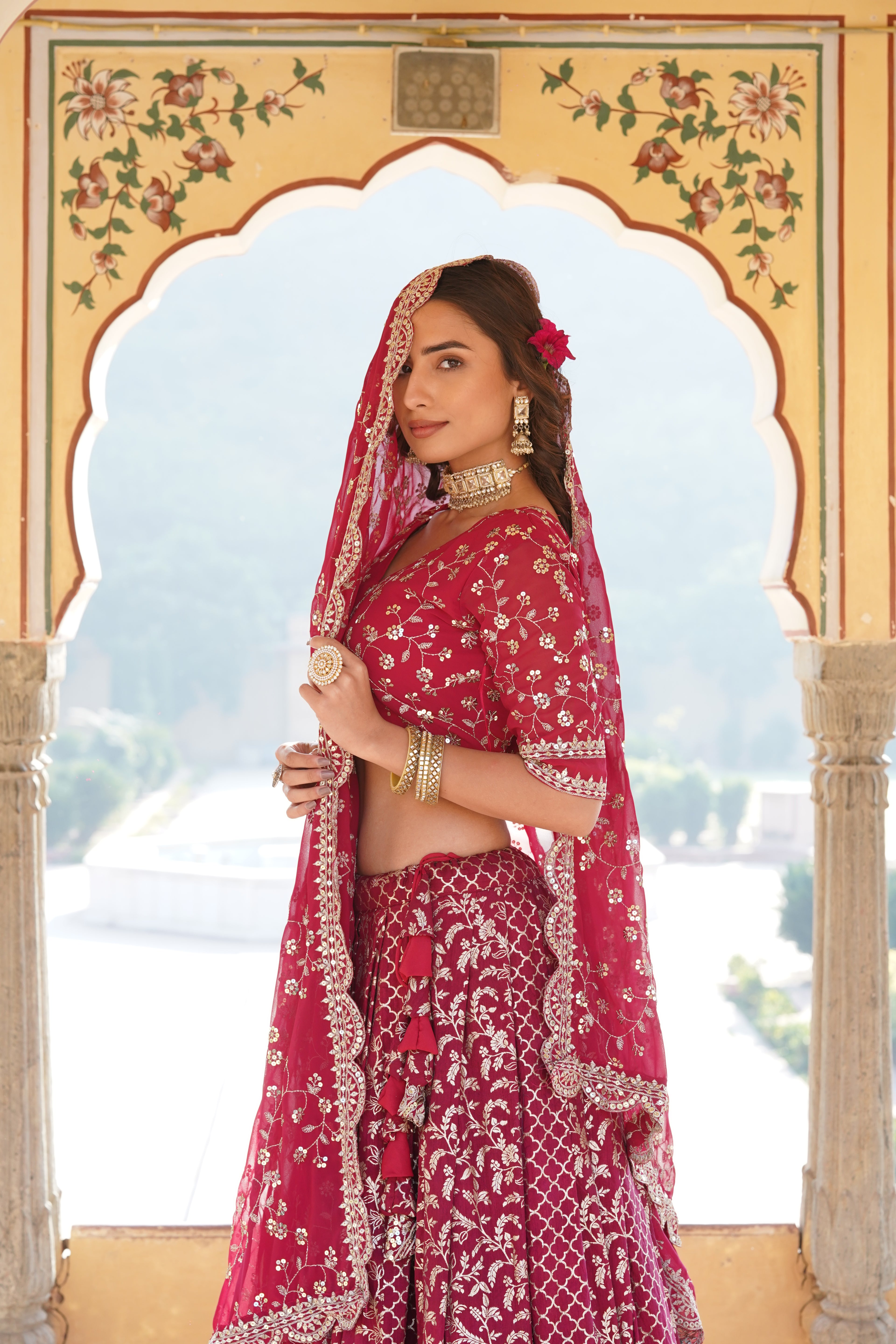Stitched Pink Lehenga with Designer Blouse & Cut-Work Dupatta – Party Ready Set