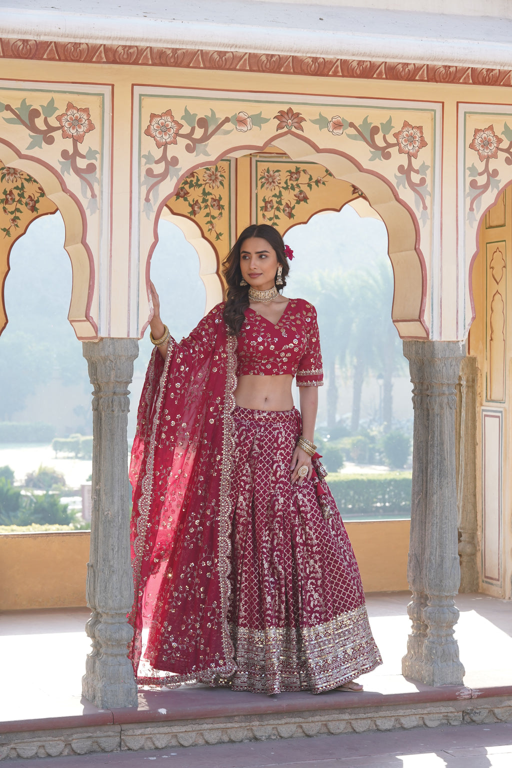 Stitched Pink Lehenga with Designer Blouse & Cut-Work Dupatta – Party Ready Set