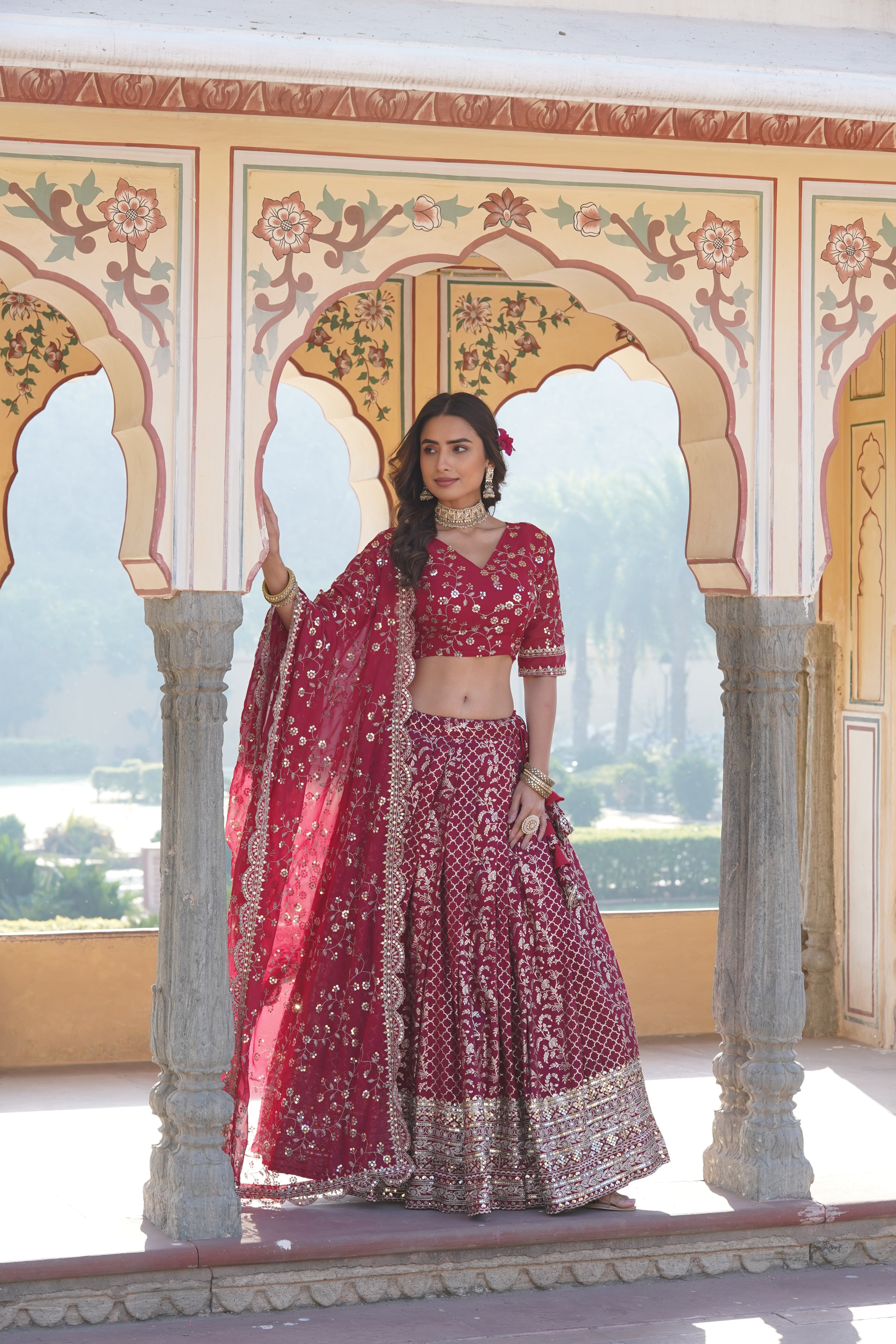 Stitched Pink Lehenga with Designer Blouse & Cut-Work Dupatta – Party Ready Set