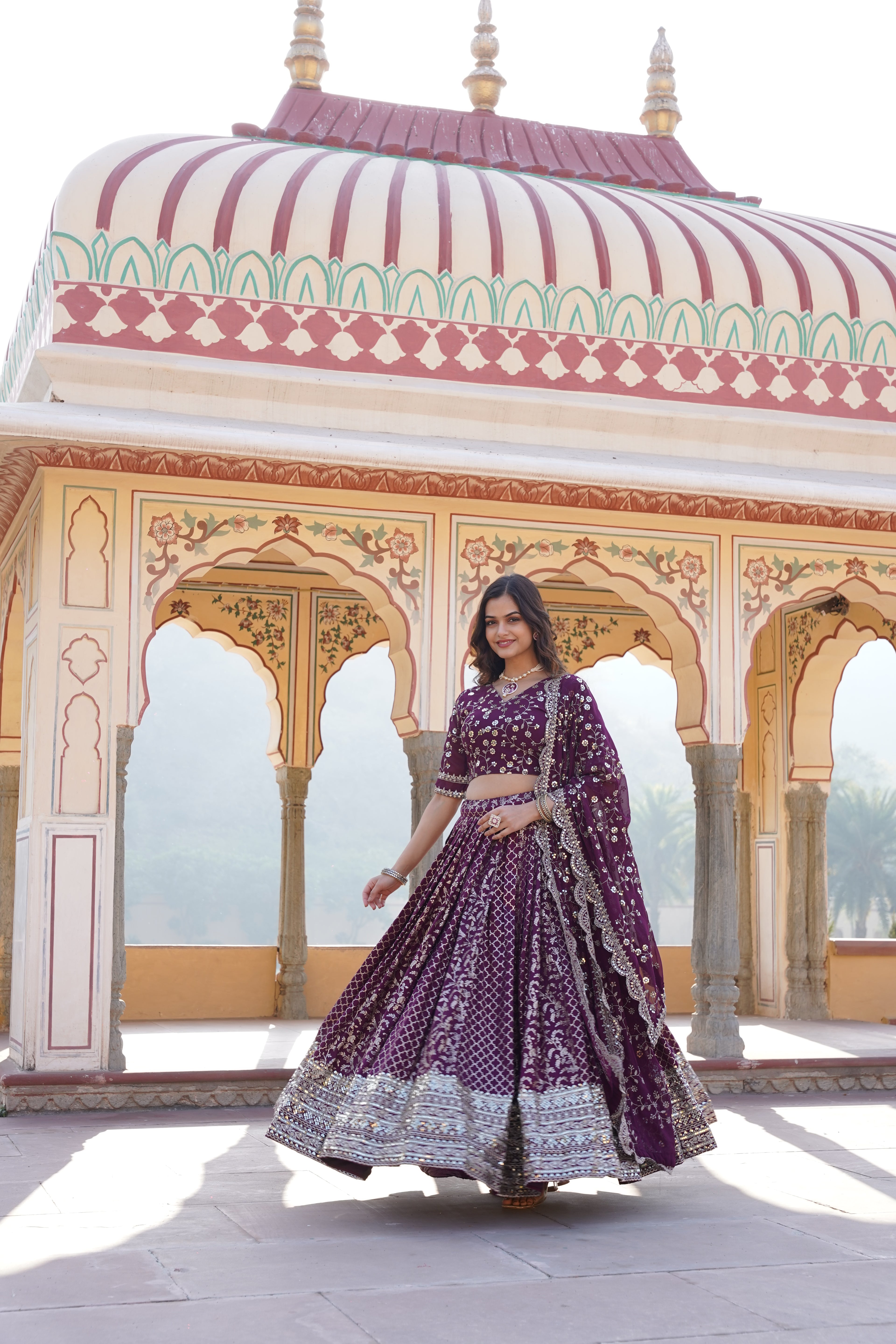 Stitched Wine Lehenga with Designer Blouse & Cut-Work Dupatta – Party Ready Set