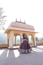 Stitched Wine Lehenga with Designer Blouse & Cut-Work Dupatta – Party Ready Set