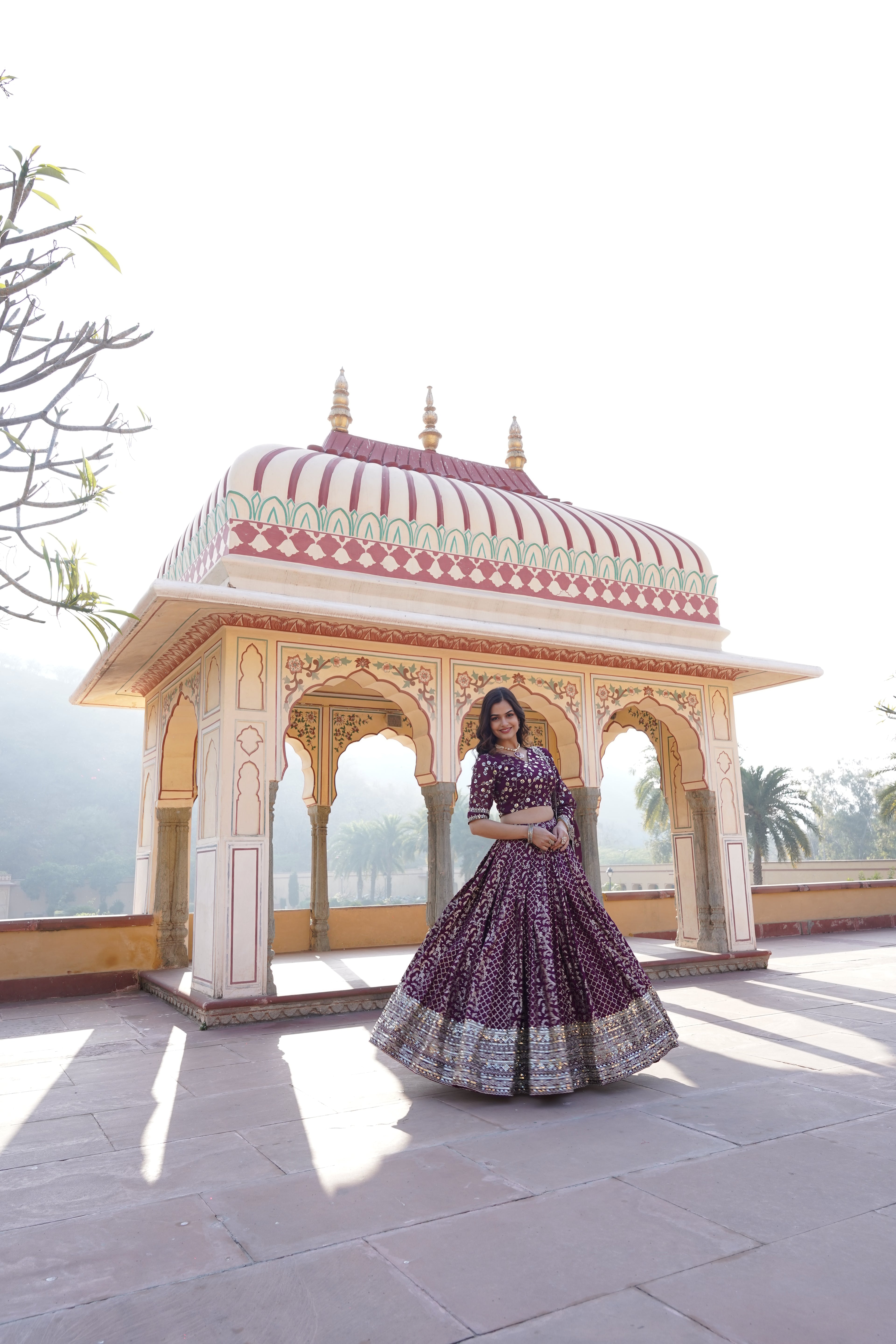 Stitched Wine Lehenga with Designer Blouse & Cut-Work Dupatta – Party Ready Set