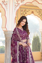 Stitched Wine Lehenga with Designer Blouse & Cut-Work Dupatta – Party Ready Set