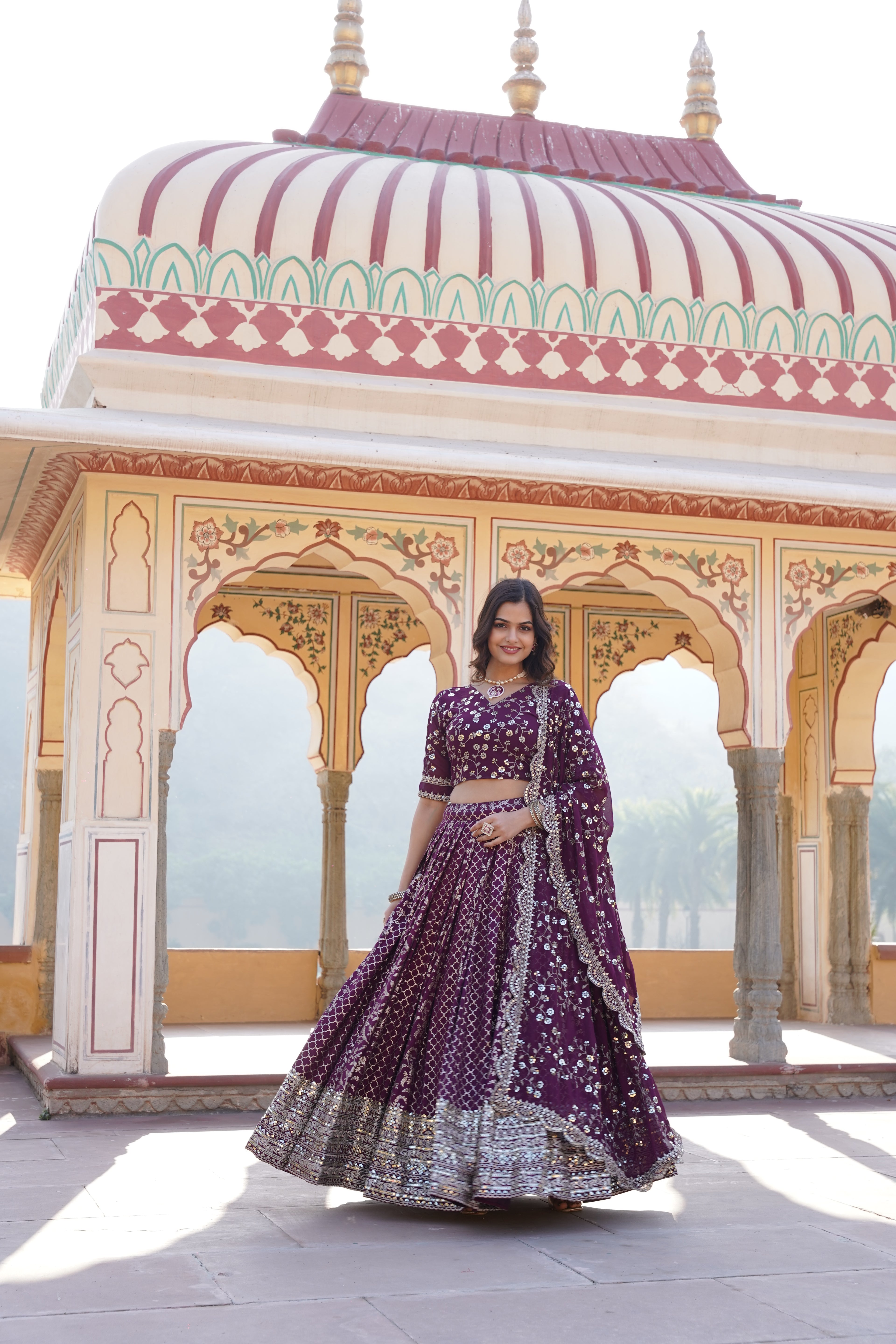Stitched Wine Lehenga with Designer Blouse & Cut-Work Dupatta – Party Ready Set
