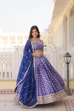 Elegant Viscose Jacquard Blue  Lehenga Set with Sequins Embroidery | Full-Stitched Lehenga + Unstitched Blouse + Dupatta