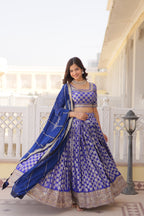 Elegant Viscose Jacquard Blue  Lehenga Set with Sequins Embroidery | Full-Stitched Lehenga + Unstitched Blouse + Dupatta