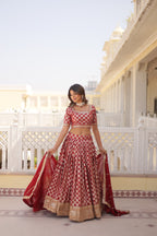 Elegant Viscose Jacquard Maroon Lehenga Set with Sequins Embroidery | Full-Stitched Lehenga + Unstitched Blouse + Dupatta