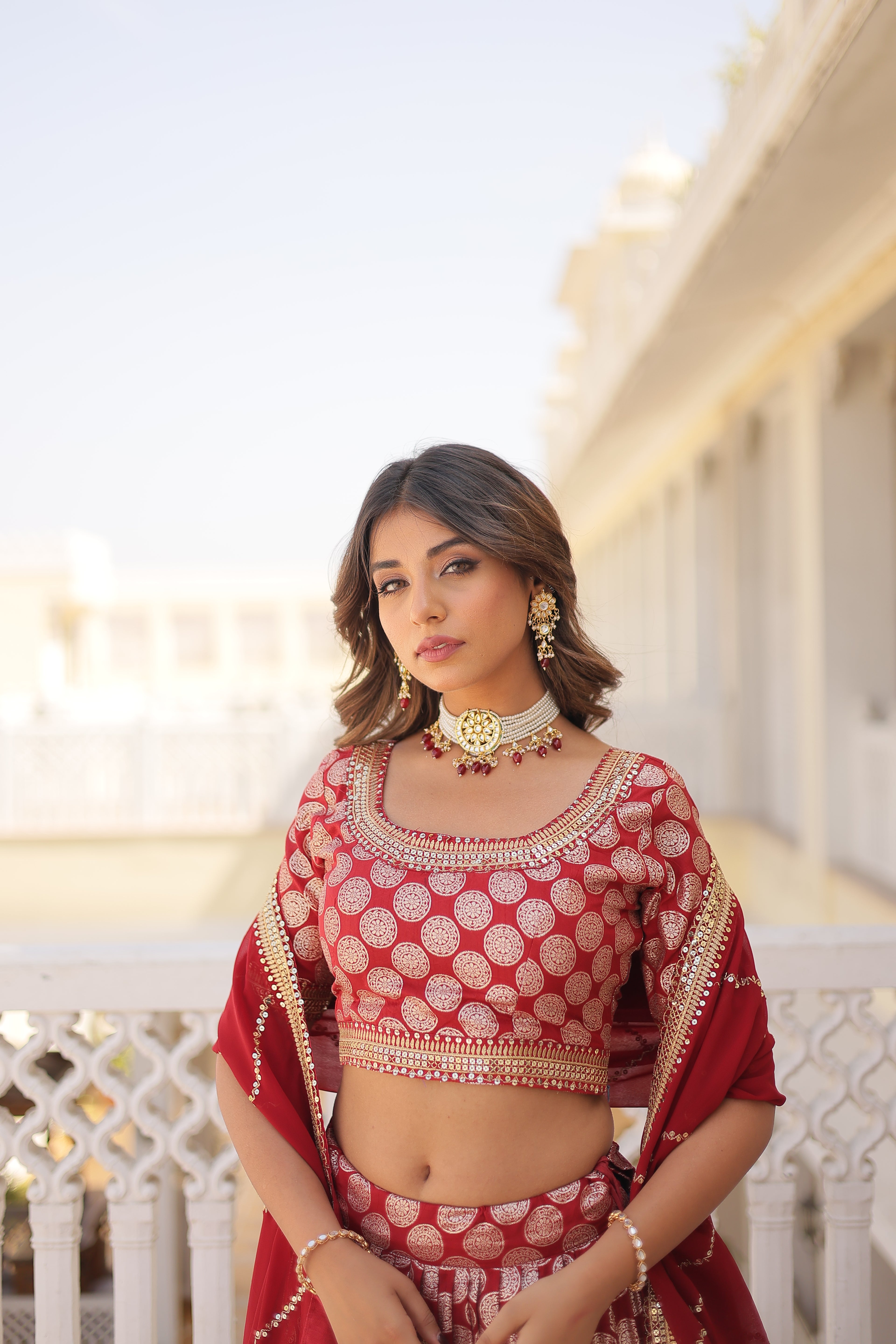 Elegant Viscose Jacquard Maroon Lehenga Set with Sequins Embroidery | Full-Stitched Lehenga + Unstitched Blouse + Dupatta