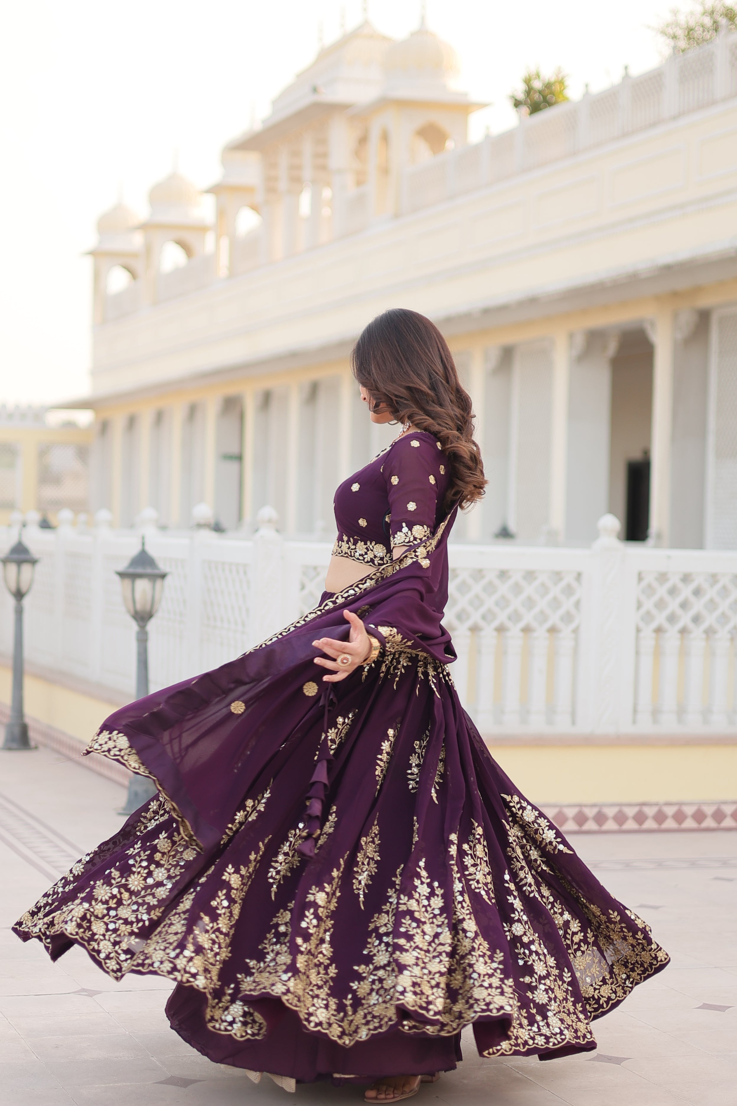 Premium Faux Georgette Embroidered Lehenga Set with Can-Can | Heavy Sequin Work | Stitched Lehenga + Unstitched Blouse + Dupatta