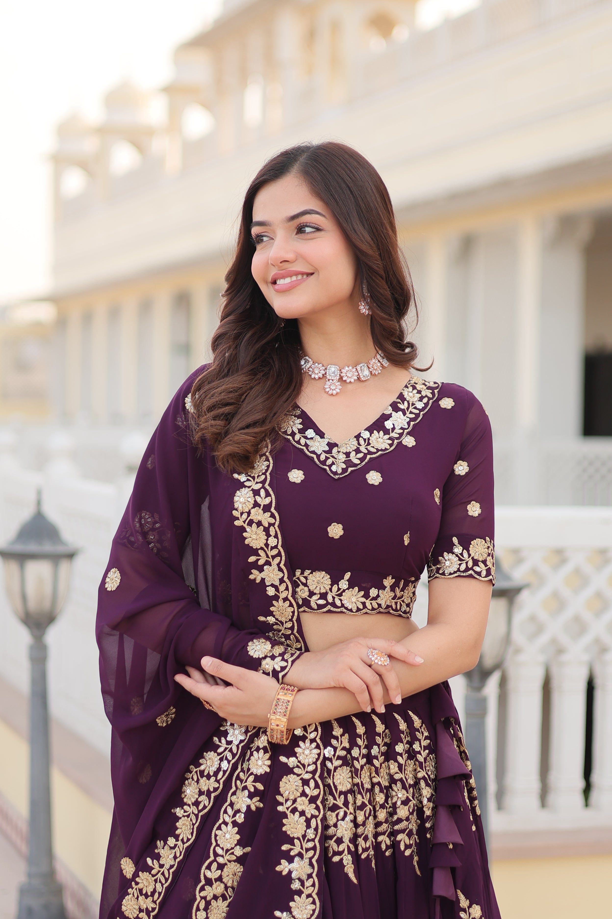 Premium Faux Georgette Embroidered Lehenga Set with Can-Can | Heavy Sequin Work | Stitched Lehenga + Unstitched Blouse + Dupatta