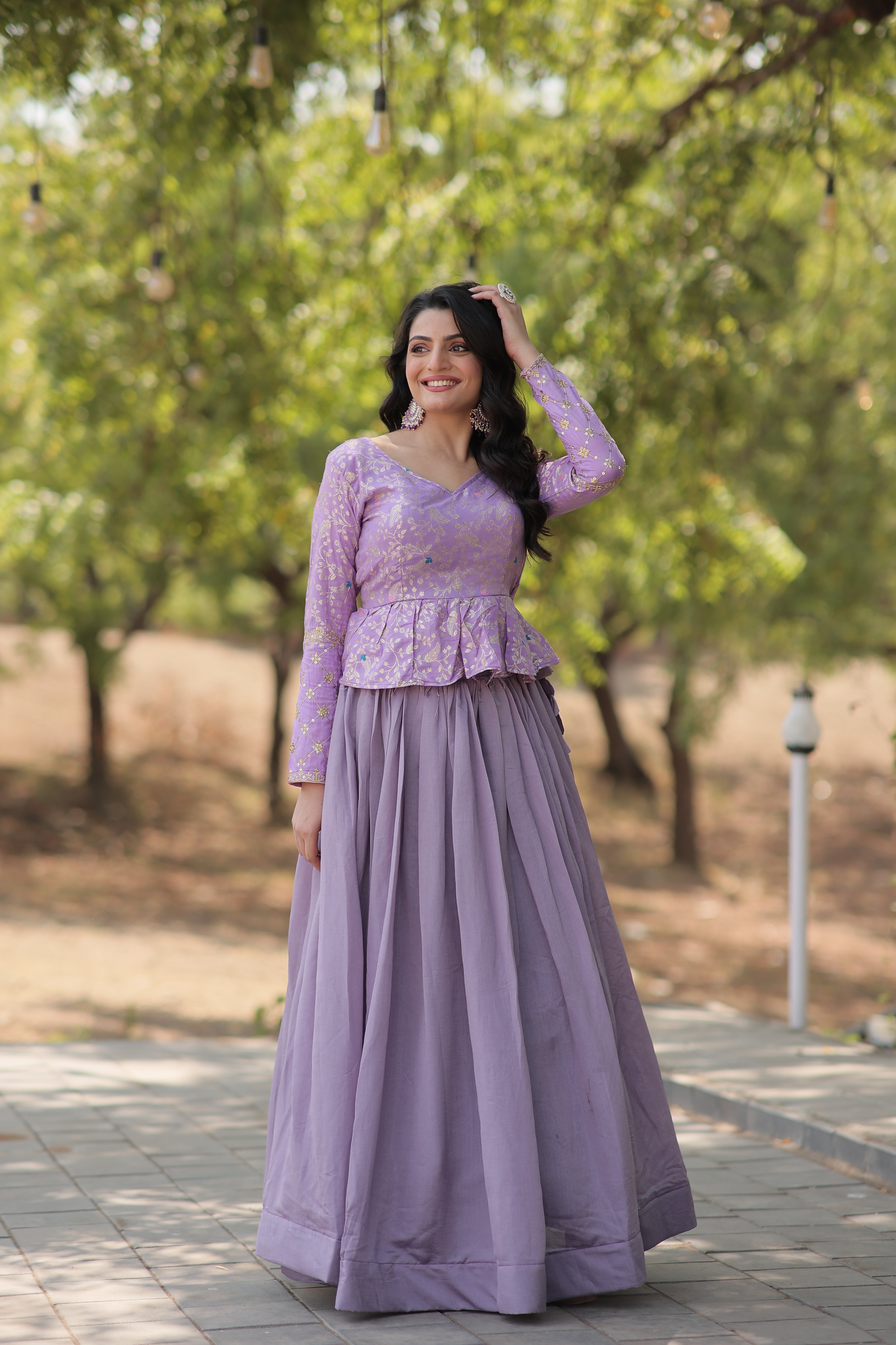 Designer Shimmer Vichitra Lehenga Set with Full-Stitched Peplum Blouse | Heavy Flair with Can-Can | Elegant Sequin Embroidery