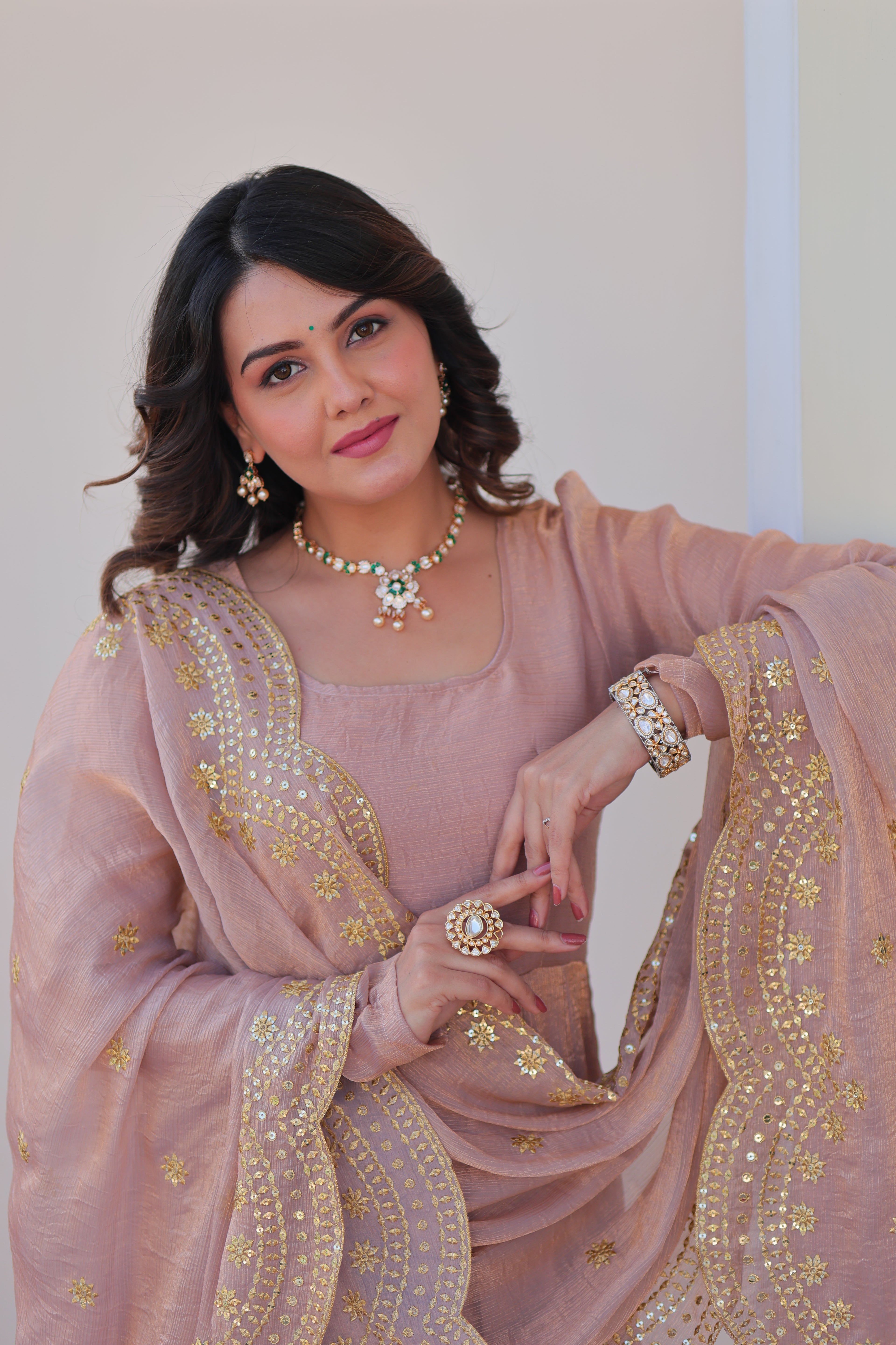 Fendy Chiffon 12-Kali Chiku Gown with Embroidered Cut-Work Dupatta | Fancy Neck | Full Stitched