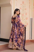 Russian Silk Gown with Digital Print & Sequins Embroidery + Matching Dupatta | Round Neck | Full Stitched