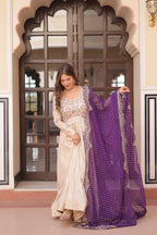 Cosmos Jacquard Purple Gown with Pearl Embroidery & Bandhani Dupatta | Full Stitched | Canvas Finish