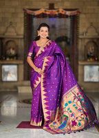 Magenta Paithani Silk Saree with Meenakari Rich Pallu & Temple Weaving Border