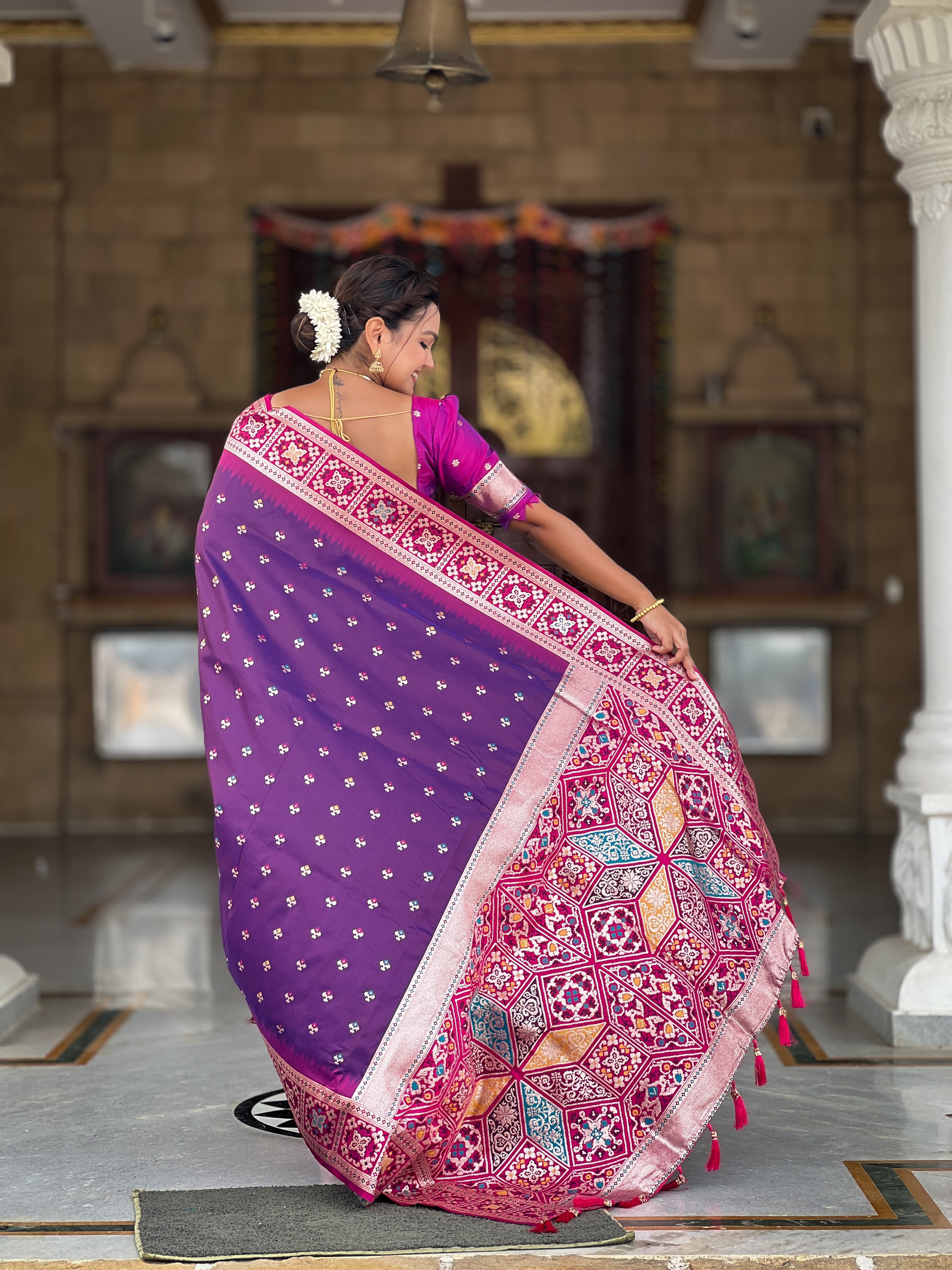 Magenta Paithani Silk Saree with Meenakari Rich Pallu & Temple Weaving Border