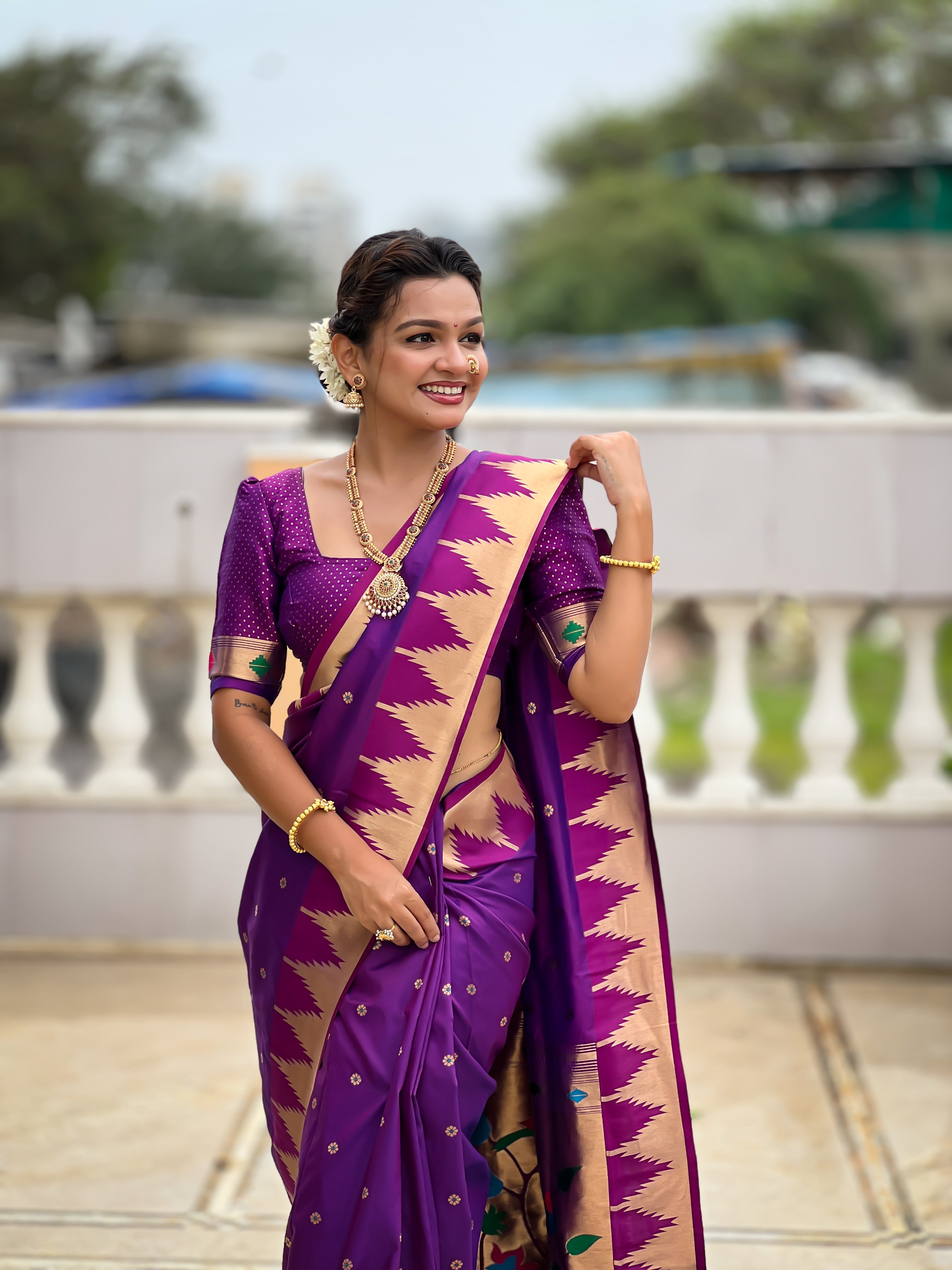 Magenta Paithani Silk Saree with Meenakari Rich Pallu & Temple Weaving Border