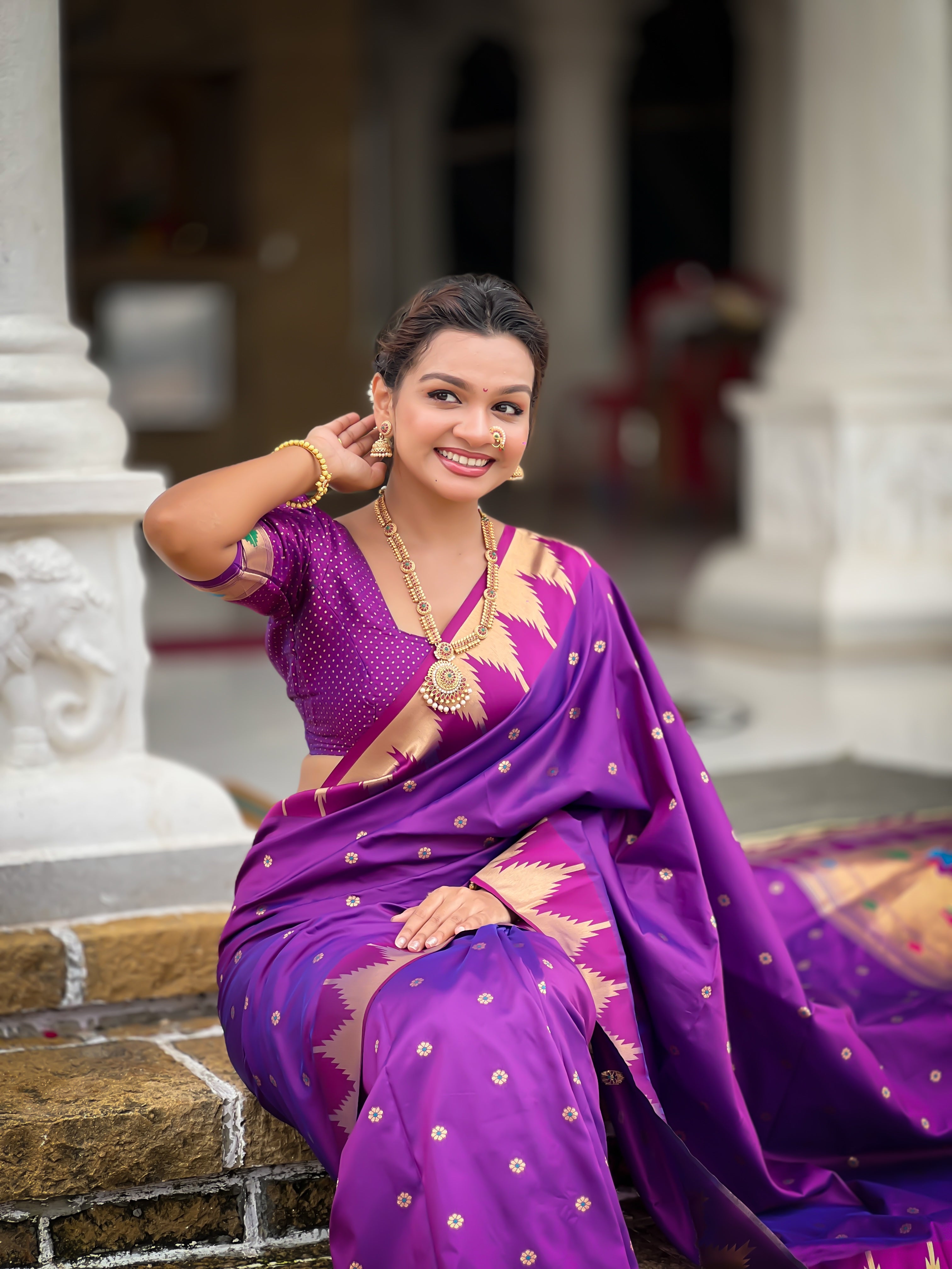 Magenta Paithani Silk Saree with Meenakari Rich Pallu & Temple Weaving Border