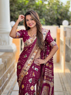 Maroon Varni Fabrics Women Floral Dolla Silk Tassels and Latkans Saree comes With Matching Blouse