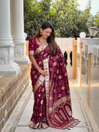 Maroon Varni Fabrics Women Floral Dolla Silk Tassels and Latkans Saree comes With Matching Blouse