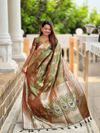 Mahendi Designer Banarasi Silk Saree for Women –  Woven Floral Saree with Blouse