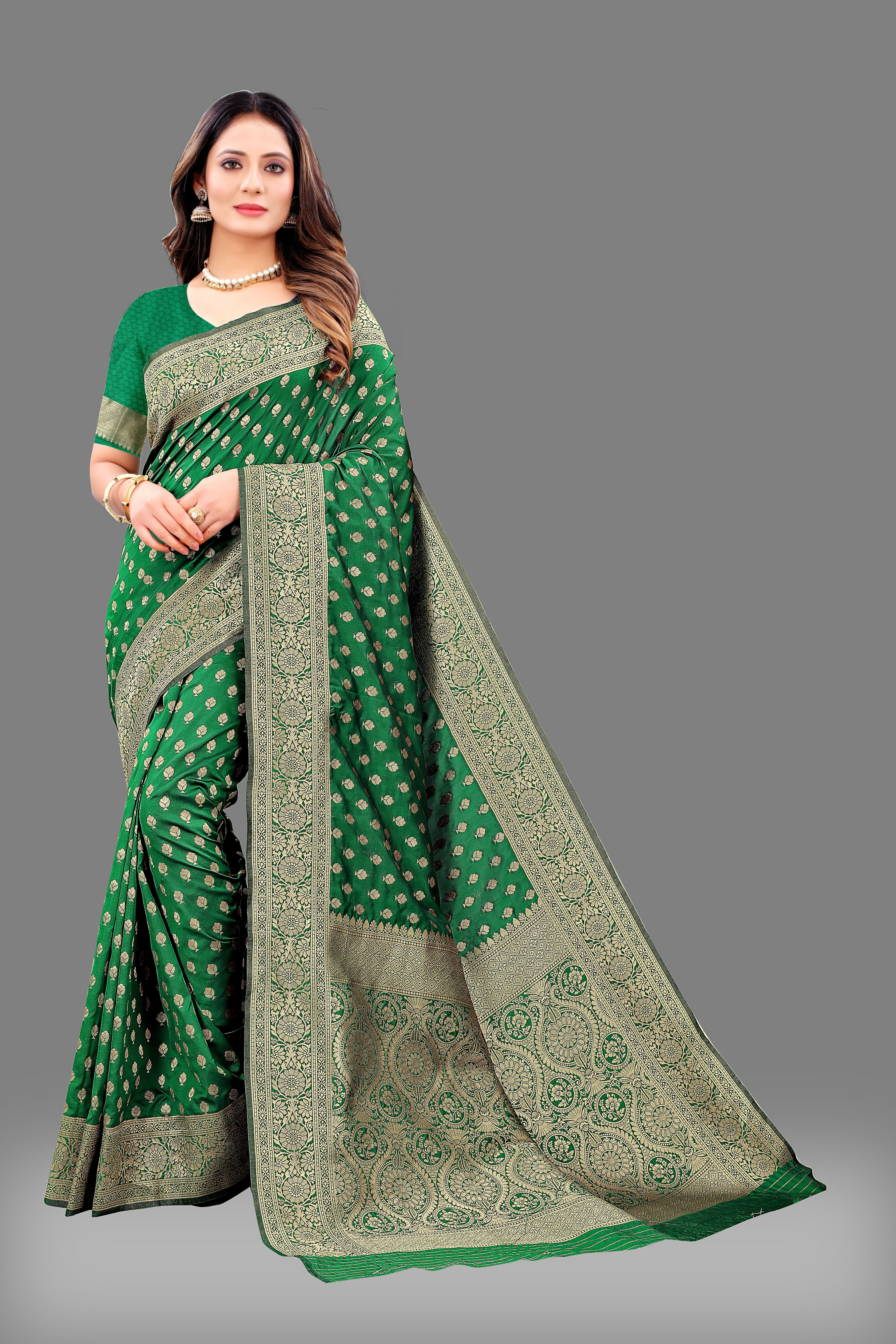 Designer Green  Banarasi Saree with Intricate Golden Work – Bridal & Party Wear