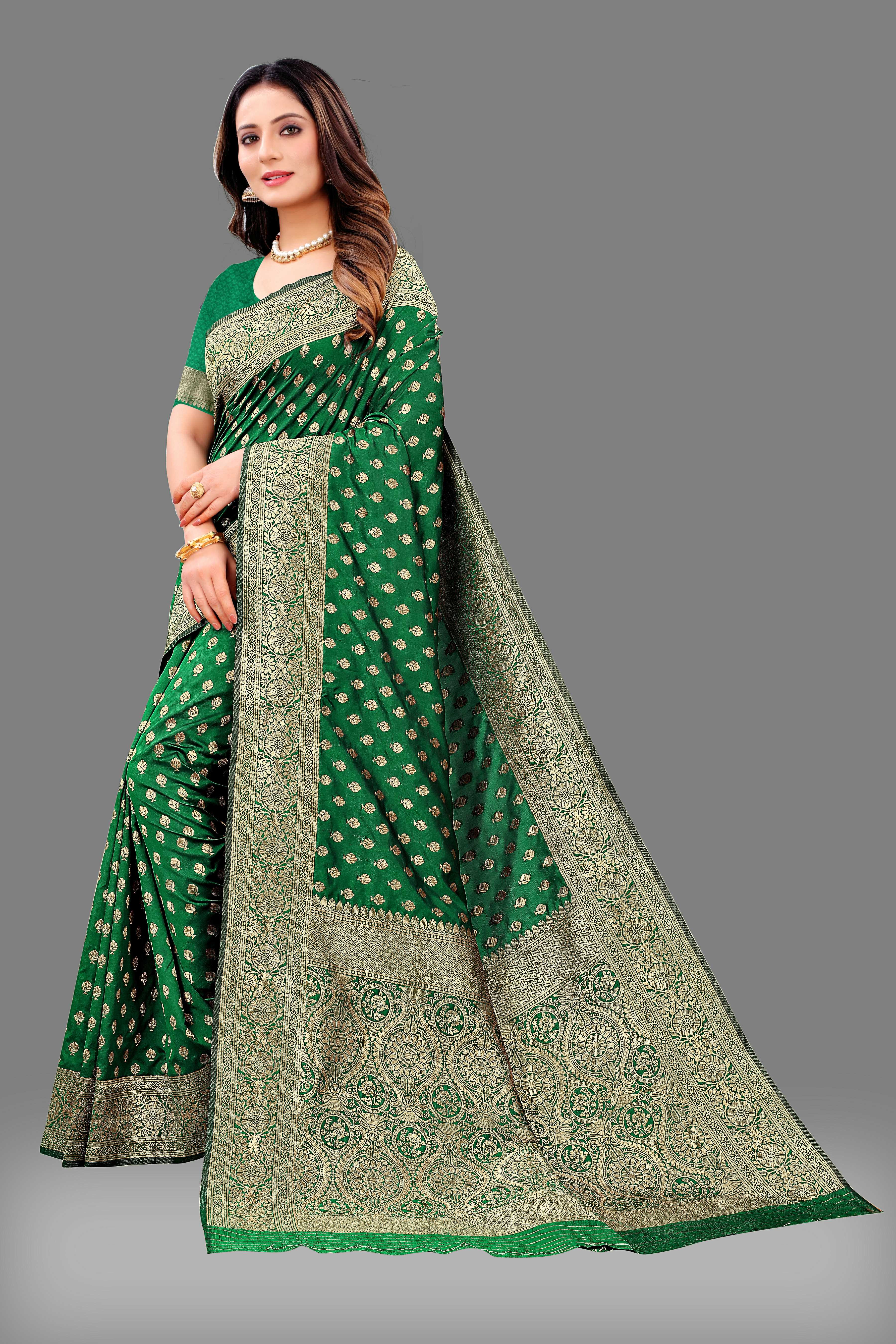 Designer Green  Banarasi Saree with Intricate Golden Work – Bridal & Party Wear