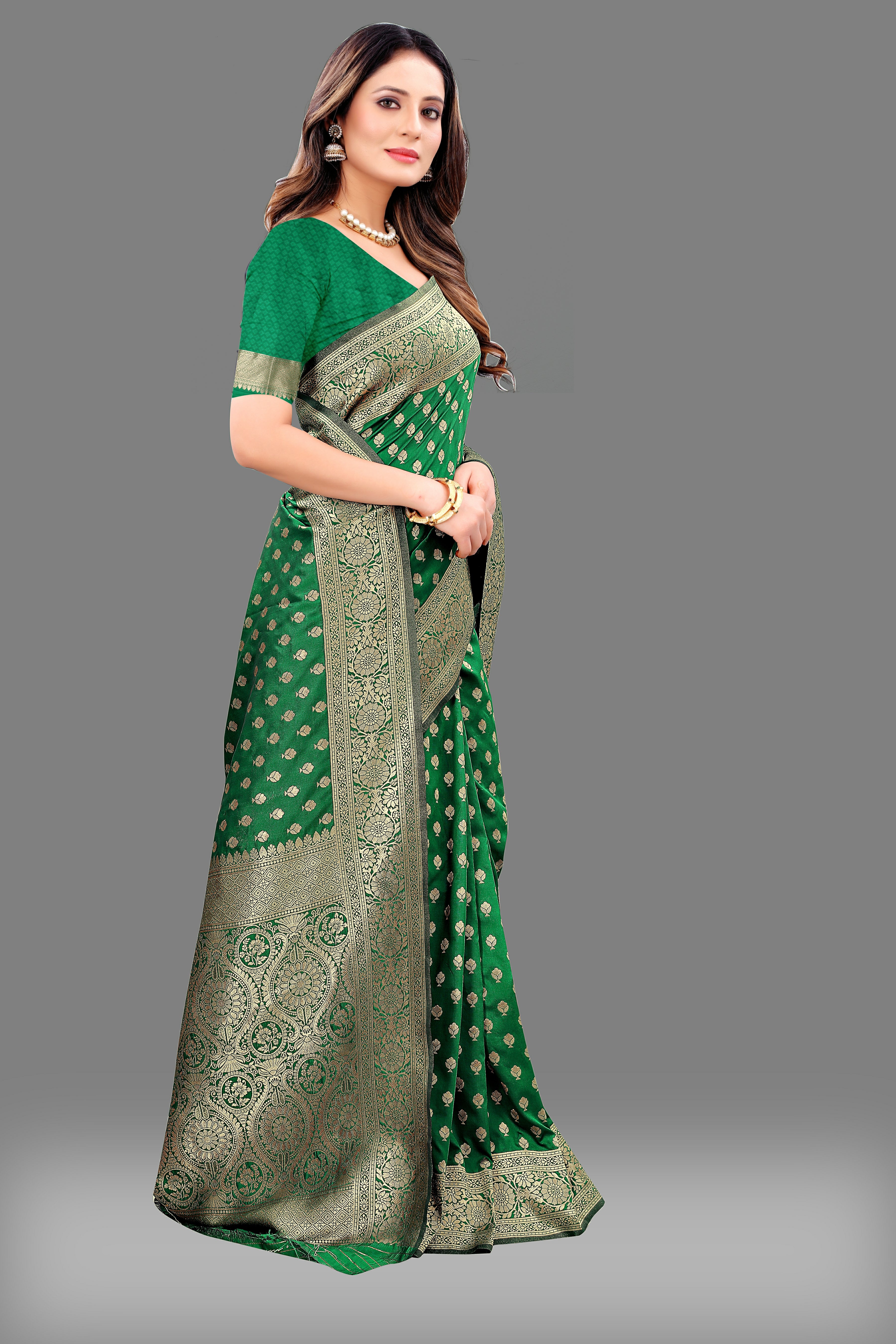 Designer Green  Banarasi Saree with Intricate Golden Work – Bridal & Party Wear