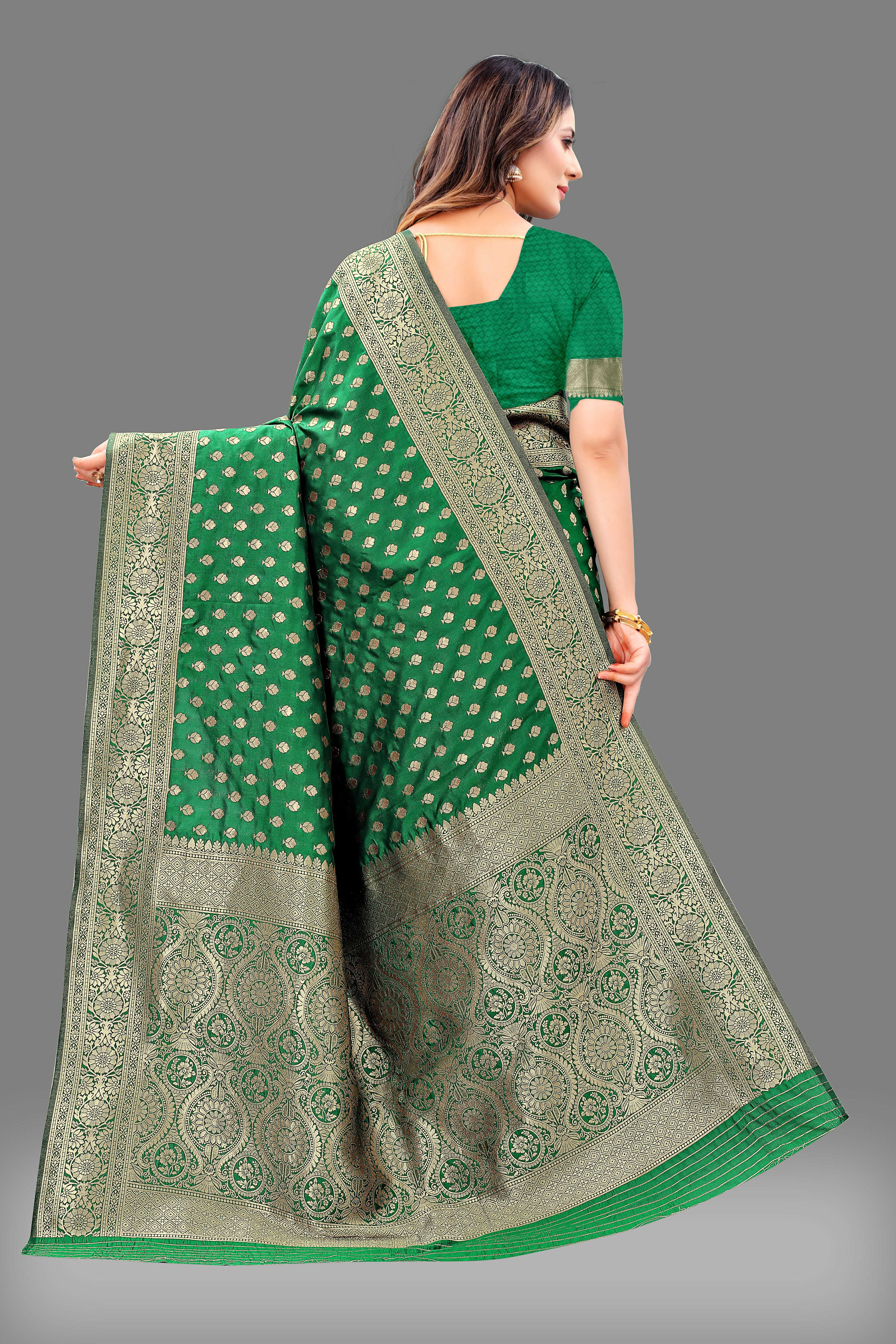 Designer Green  Banarasi Saree with Intricate Golden Work – Bridal & Party Wear