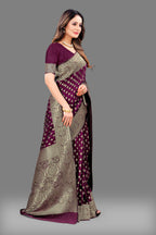 Designer Maroon Banarasi Saree with Intricate Golden Work – Bridal & Party Wear