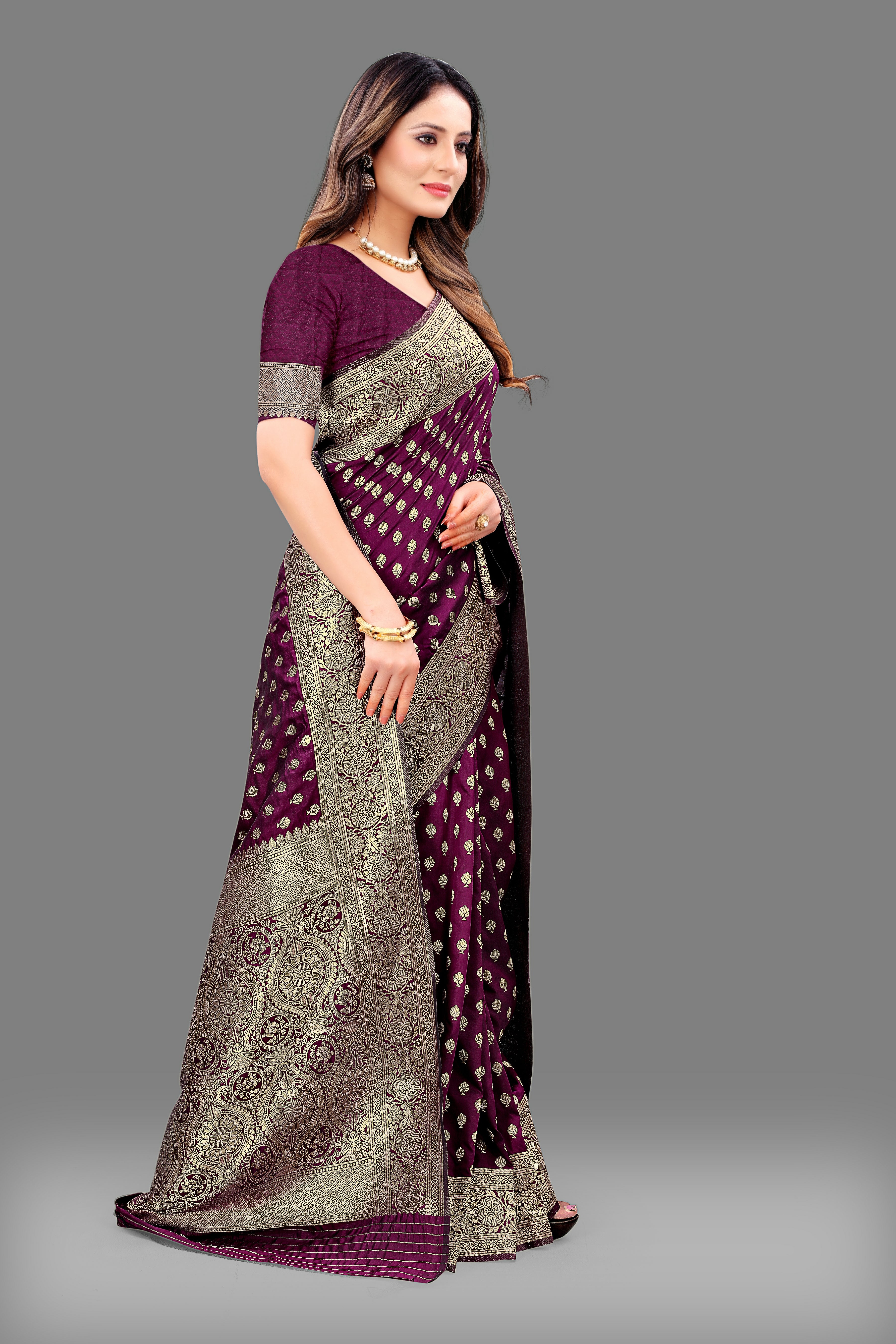 Designer Maroon Banarasi Saree with Intricate Golden Work – Bridal & Party Wear