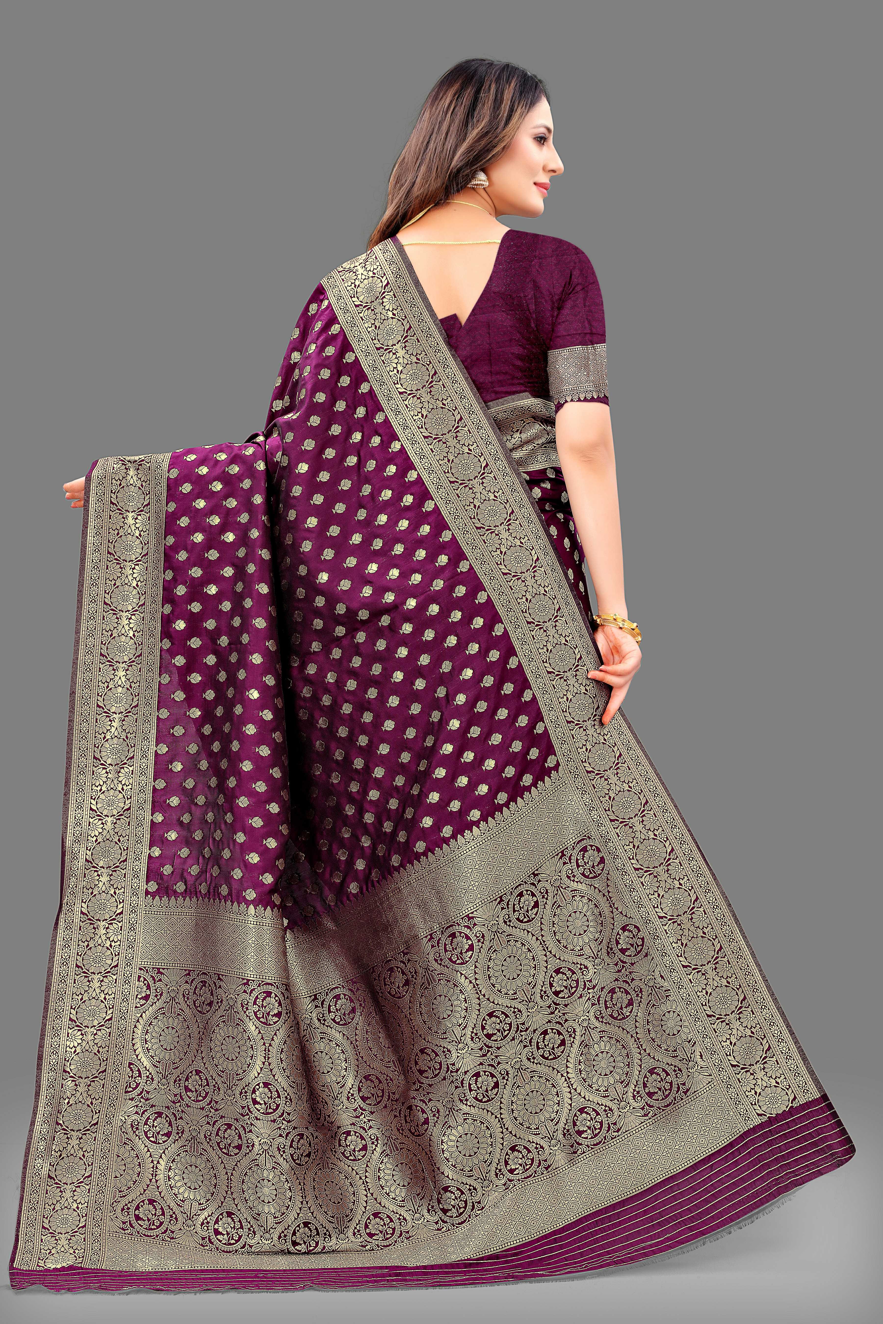 Designer Maroon Banarasi Saree with Intricate Golden Work – Bridal & Party Wear