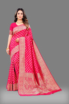 Designer Pink Banarasi Saree with Intricate Golden Work – Bridal & Party Wear