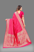 Designer Pink Banarasi Saree with Intricate Golden Work – Bridal & Party Wear