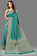 Designer Teal Banarasi Saree with Intricate Golden Work – Bridal & Party Wear