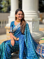 Morpeach Varni Fabrics Women Anjir Geometric Banarasi Silk Tassels and Latkans Saree comes With Matching Blouse