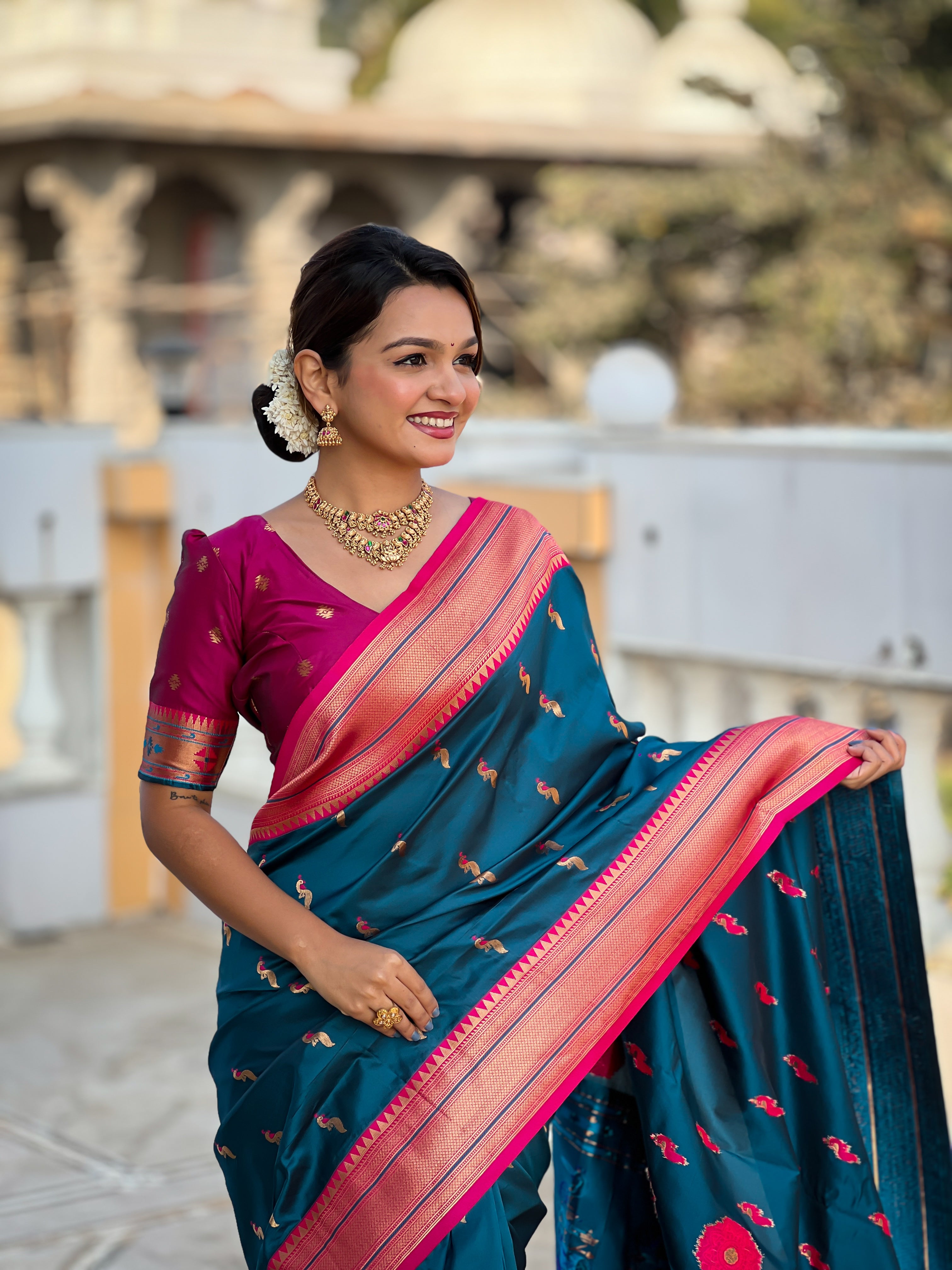 Morpeach Traditional Paithani Silk Saree with Tassels & Latkans – Includes Matching Blouse