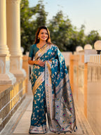 Morpeach Varni Fabrics Women's Traditional Banarasi Silk Saree with Woven Design & Blouse