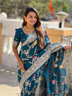 Morpeach Varni Fabrics Women Floral Banarasi Silk Woven Saree comes With Matching Blouse