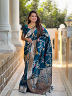 Morpeach Varni Fabrics Women Floral Banarasi Silk Woven Saree comes With Matching Blouse