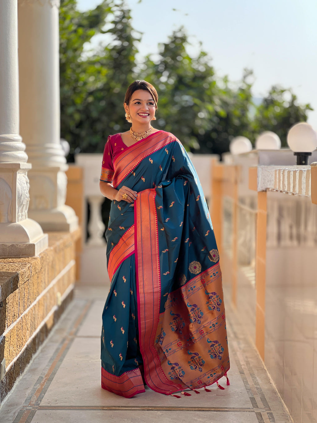 Morpeach Traditional Paithani Silk Saree with Tassels & Latkans – Includes Matching Blouse